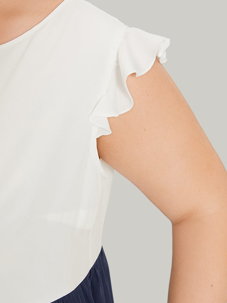 Leopard Print Patchwork Ruffle Cap Sleeve Keyhole Dress-Sweetccc