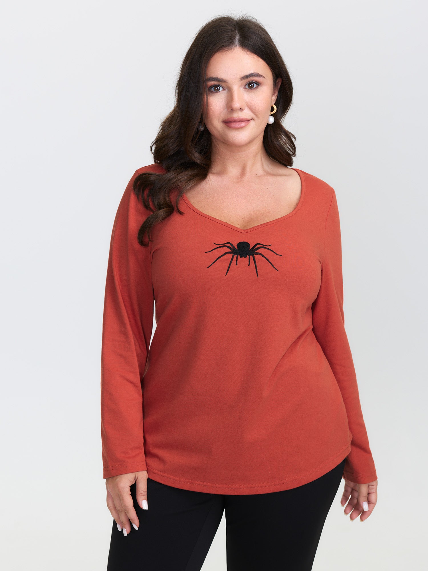 Supersoft Spider Embroidery T-Shirt-Sweetccc