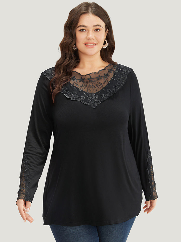 Halloween Plain Crochet Lace Mesh T-shirt-Sweetccc