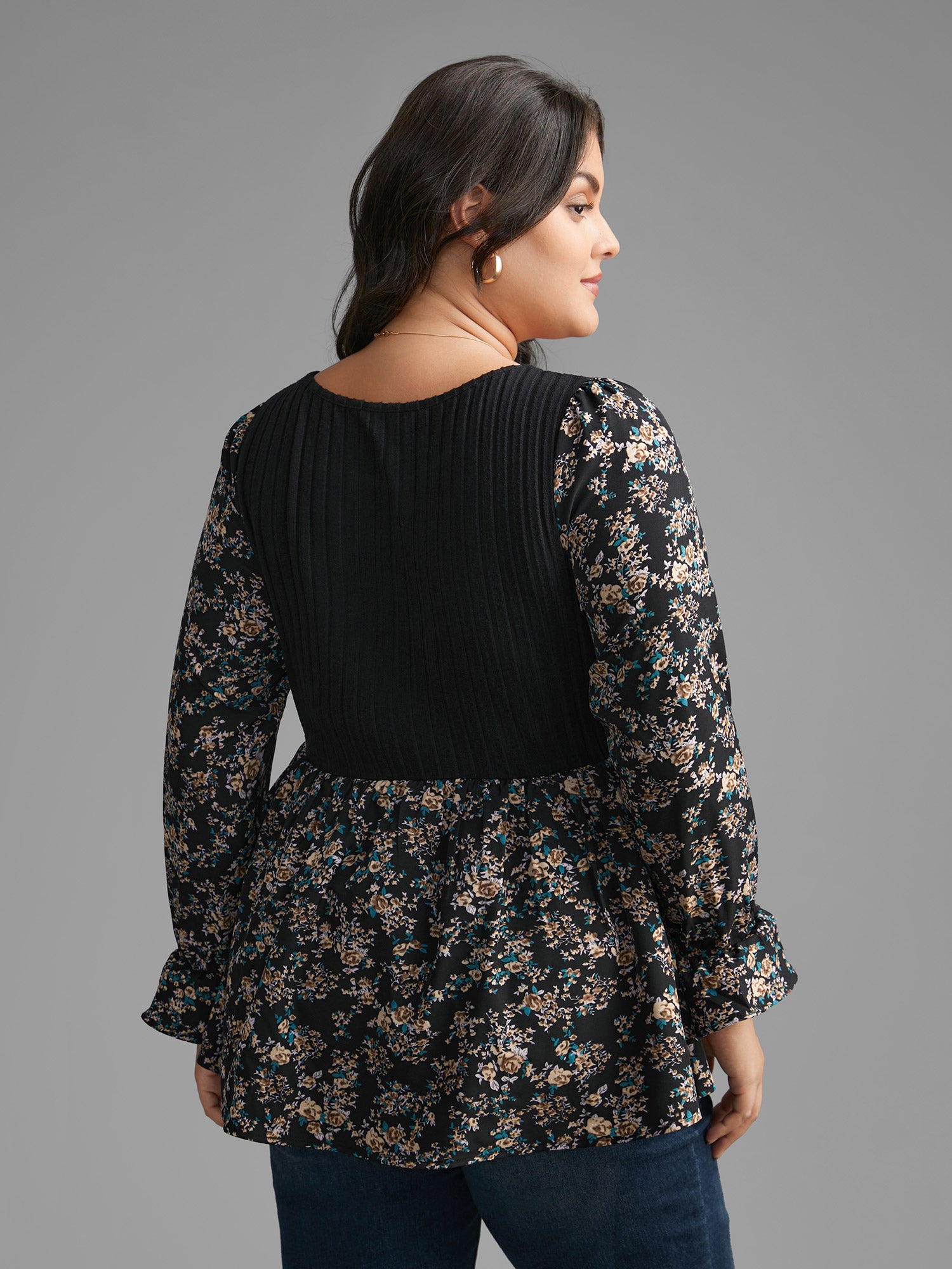 Floral Patchwork Gathered Texture Top-Sweetccc