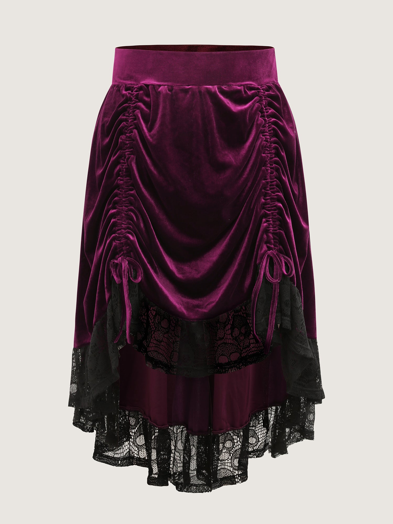 Velvet Lace Ruffled Gathered Midi Skirt-Sweetccc