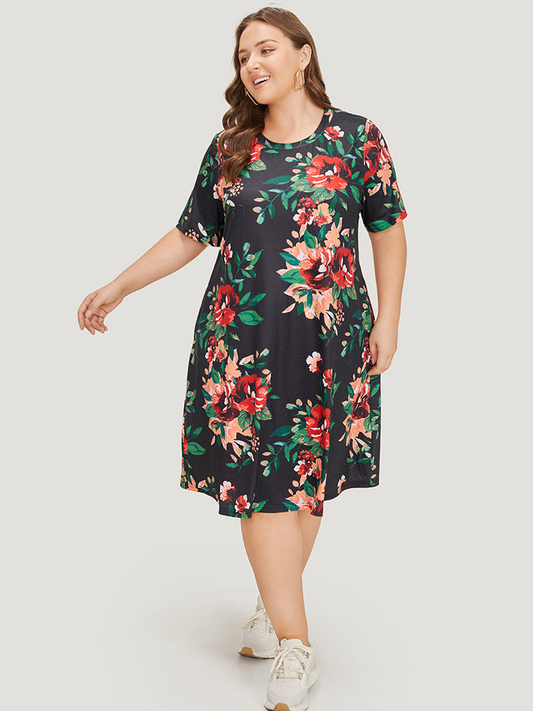 Floral Print Pocket Midi Dress-Sweetccc
