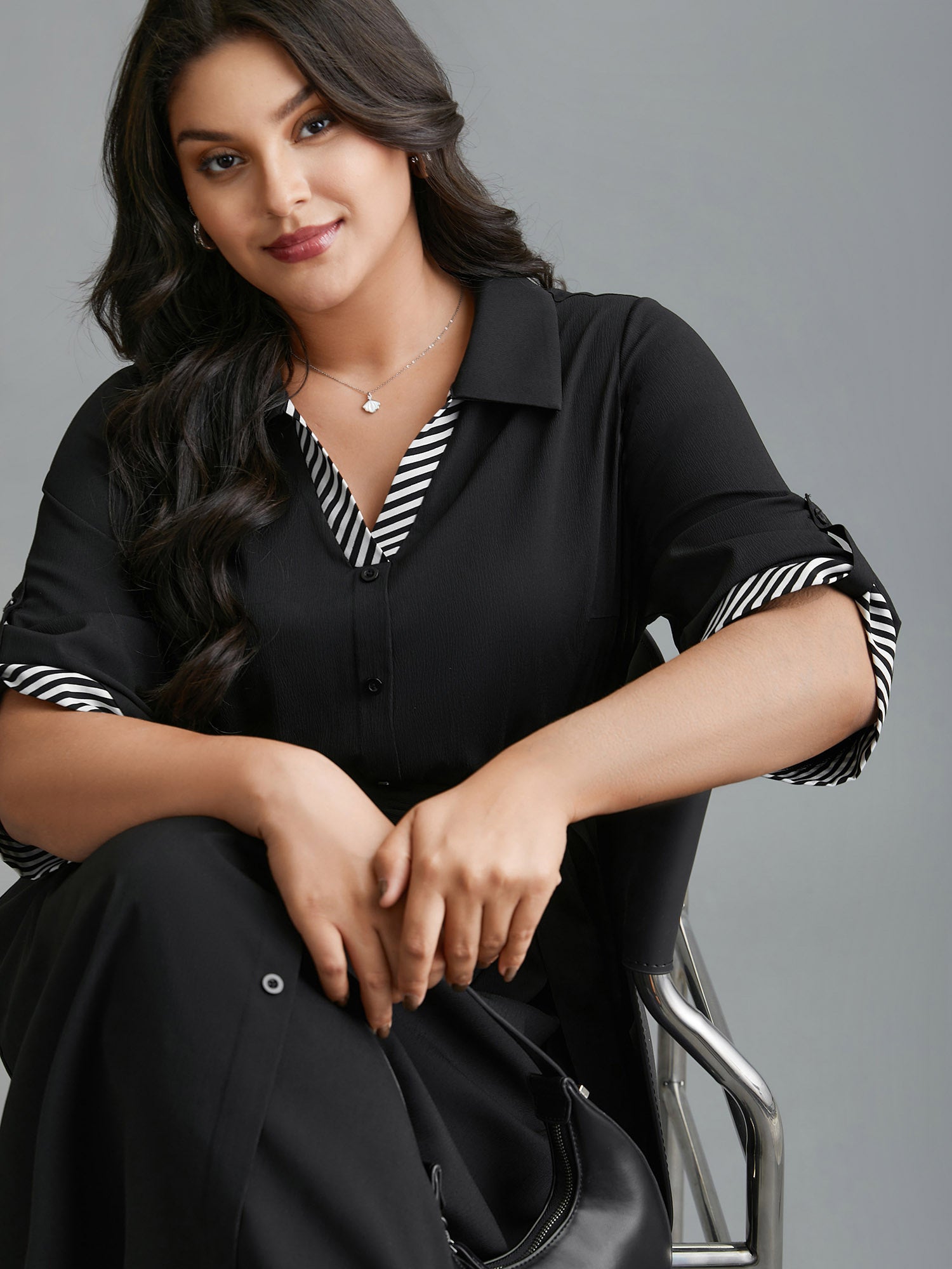 Tab Sleeve Striped Belted Shirt Dress-Sweetccc