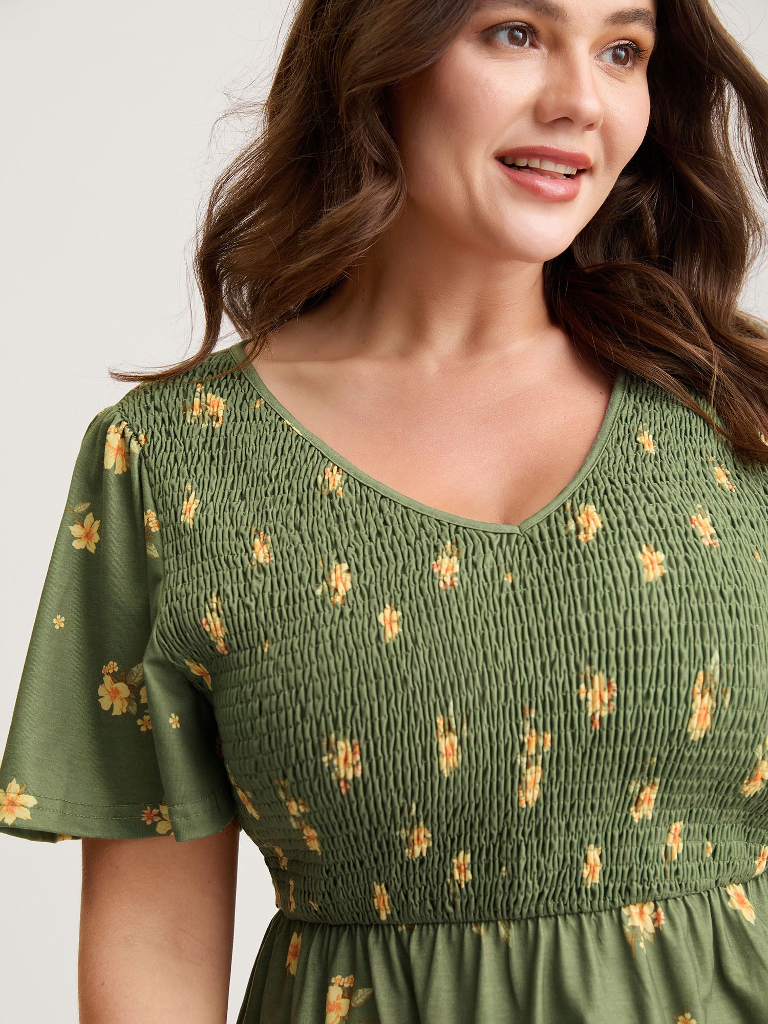 Floral Shirred Tiered Knit Top-Sweetccc