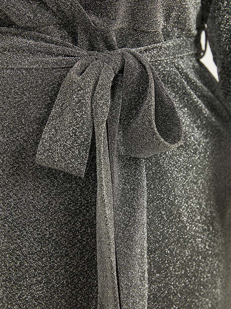 V Neck Pearl Beaded Belted Dress-Sweetccc