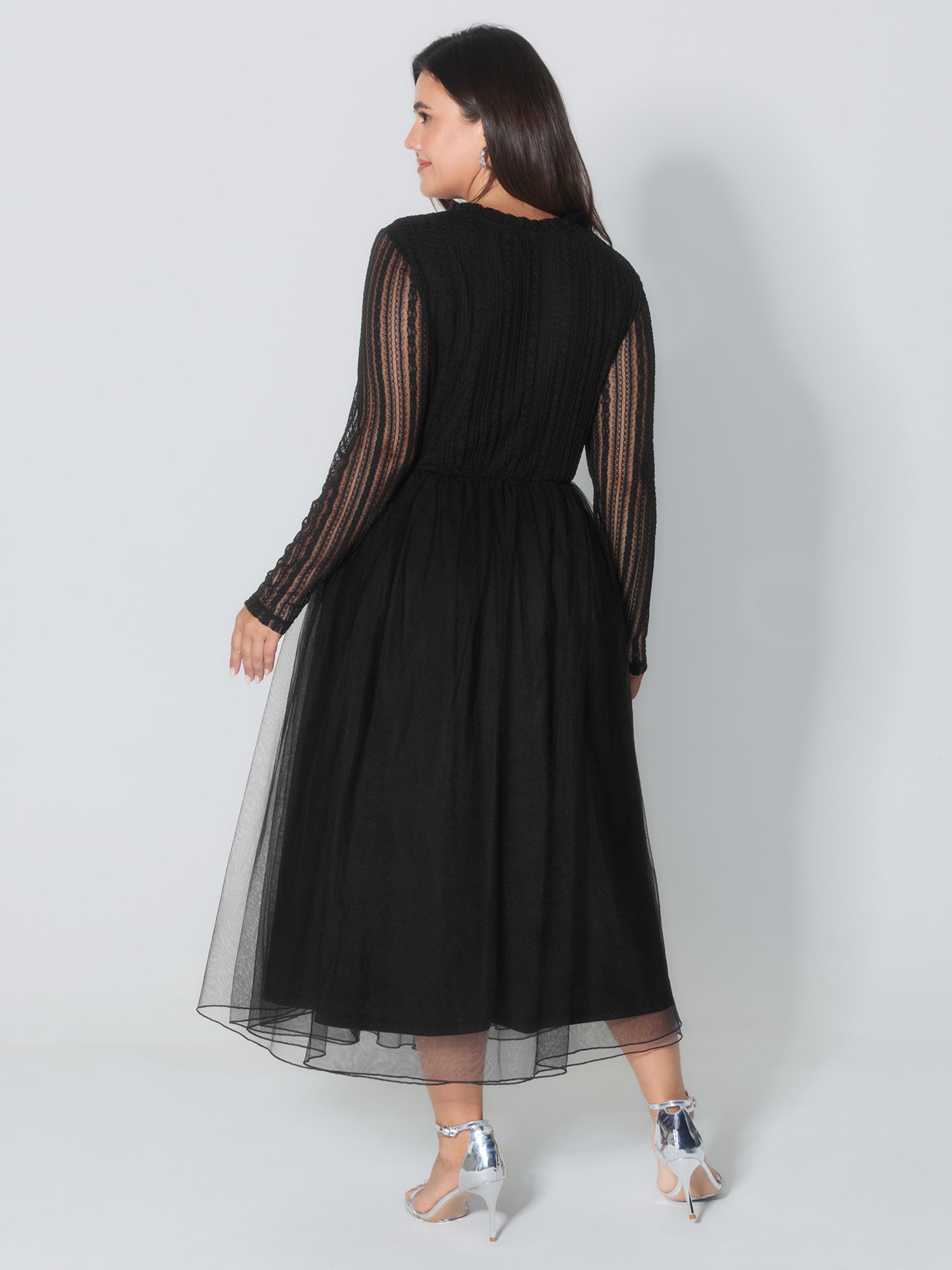 Mock Neck Sheer Stretchy Midi Dress-Sweetccc