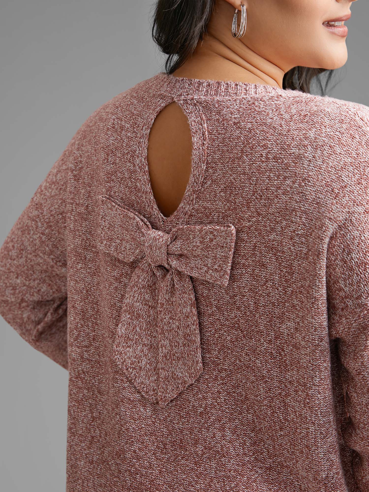 Texture Bowknot Cut Out Slit Hem Pullover-Sweetccc