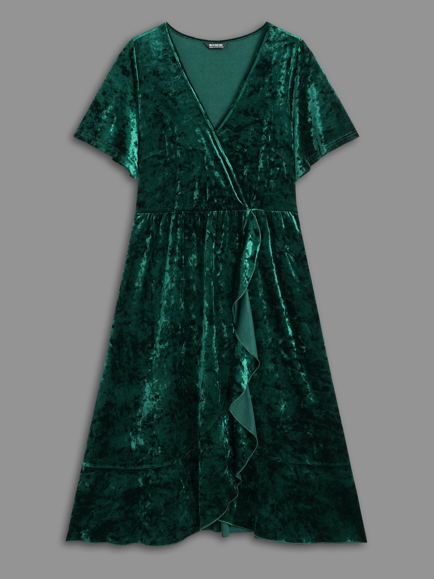 Velvet Surplice Neckline Ruffle Sleeves Midi Dress-Sweetccc