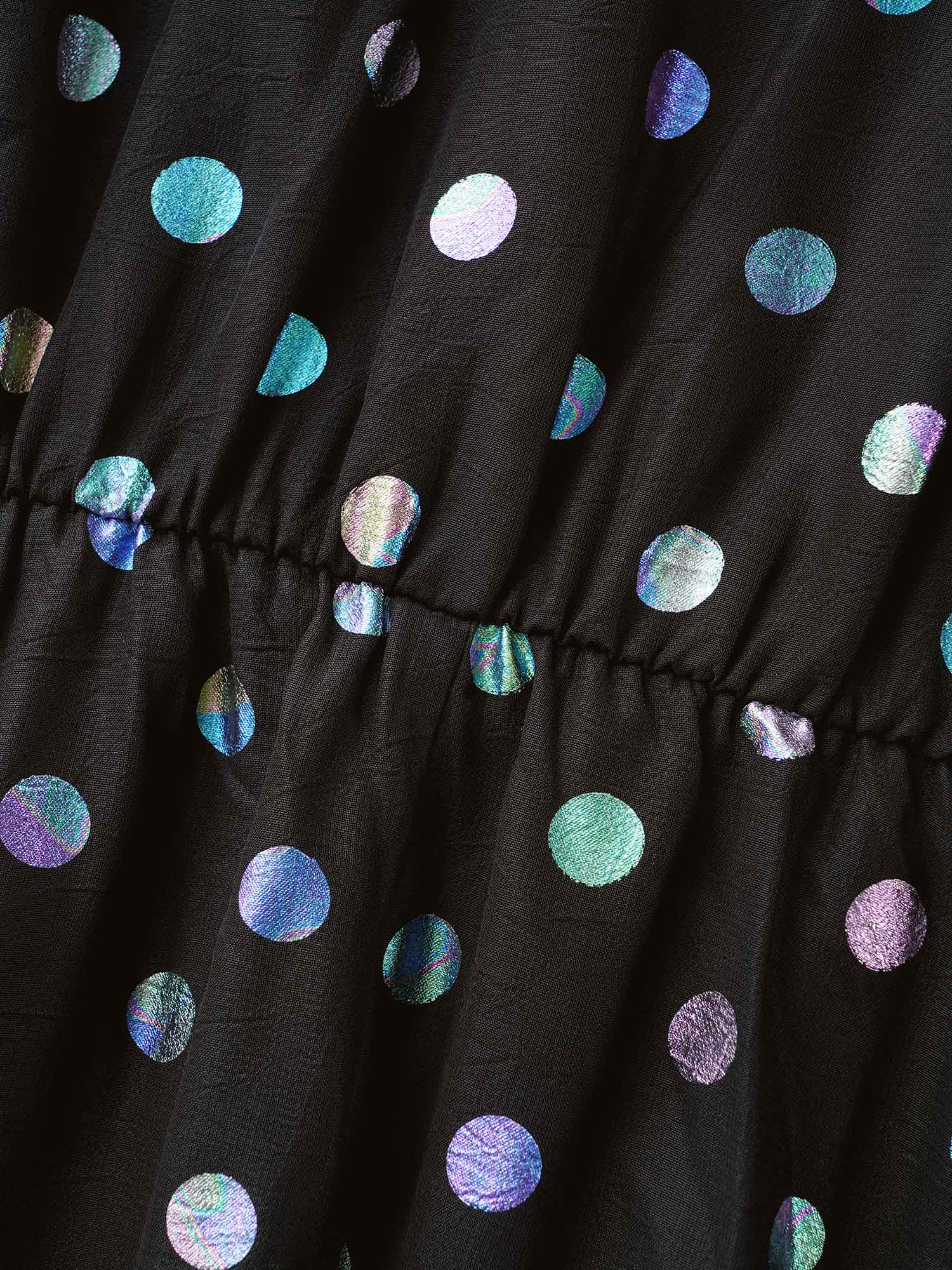 V Neck Polka Dot Glitter Ruffle Sleeve Dress-Sweetccc