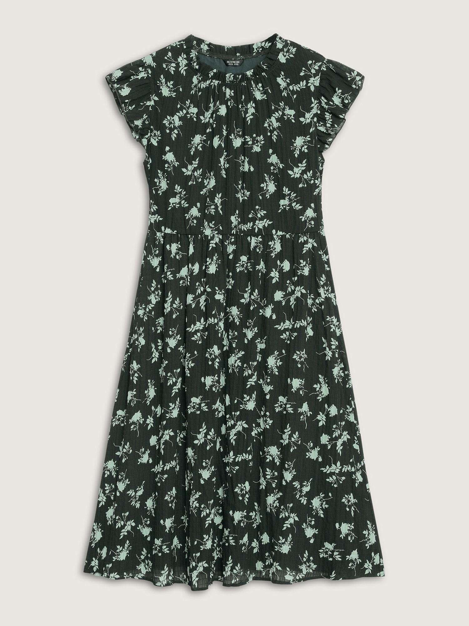 Textured Silhouette Flower Stretchy Collar Midi Dress-Sweetccc