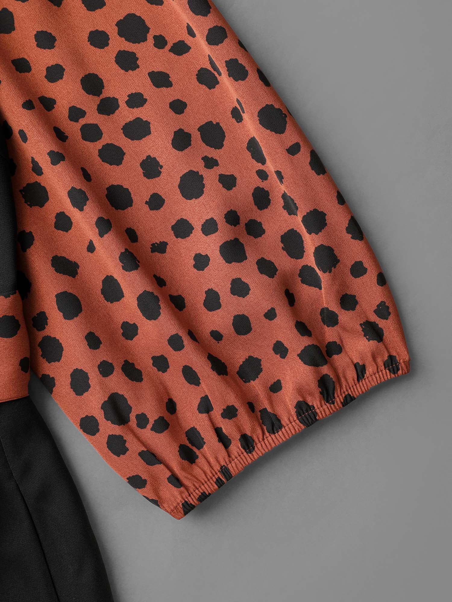 V Neck Polka Dot Color contrast Dress-Sweetccc