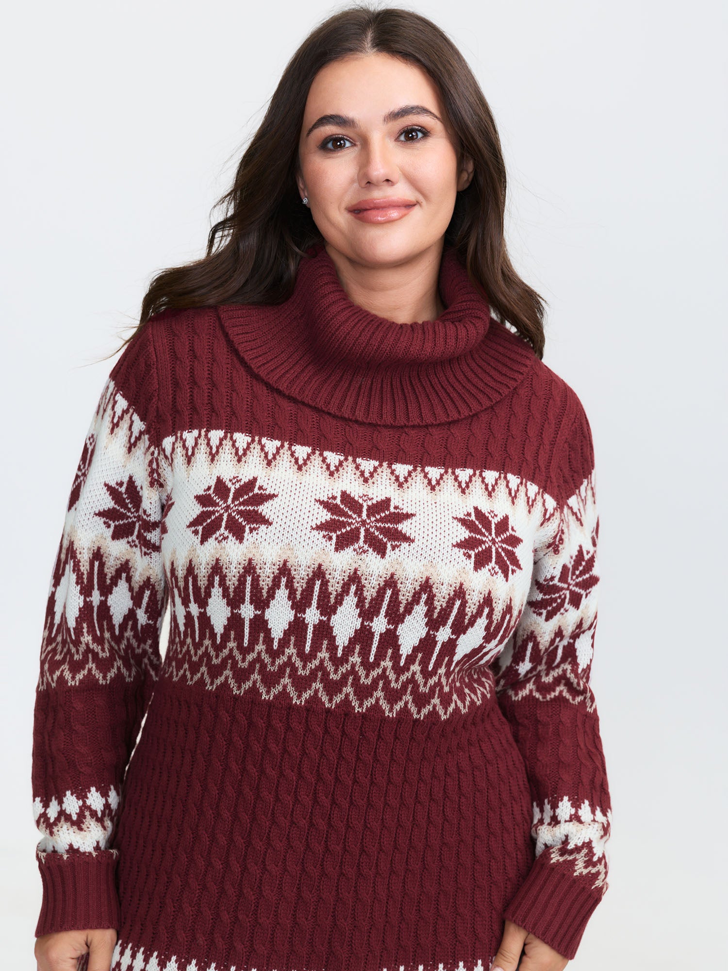 Holiday Textured Turtleneck Sweater Dress-Sweetccc