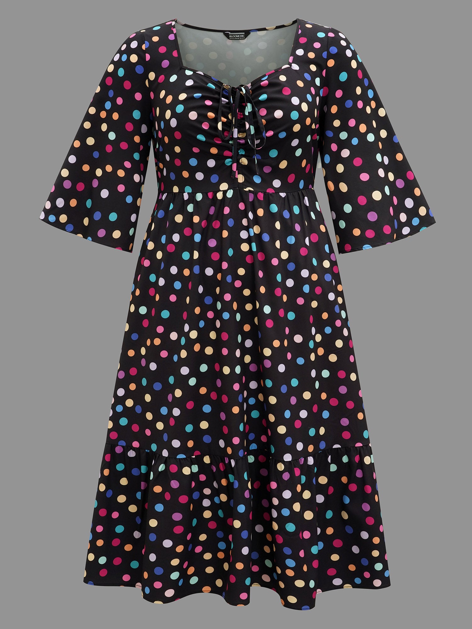 Multi-Color Dots Sweetheart Neckline Midi Dress-Sweetccc