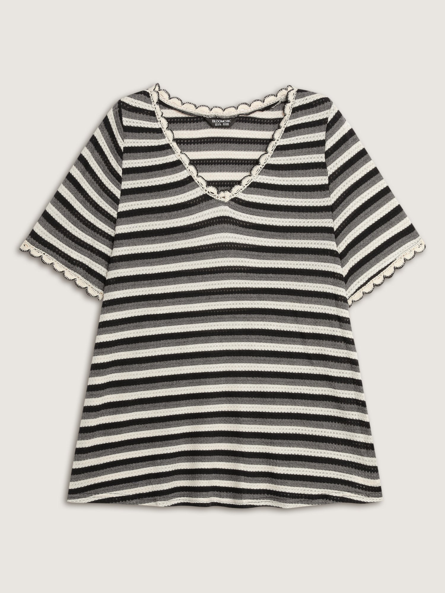 Textured Stripe Print Stretchy T-Shirt-Sweetccc