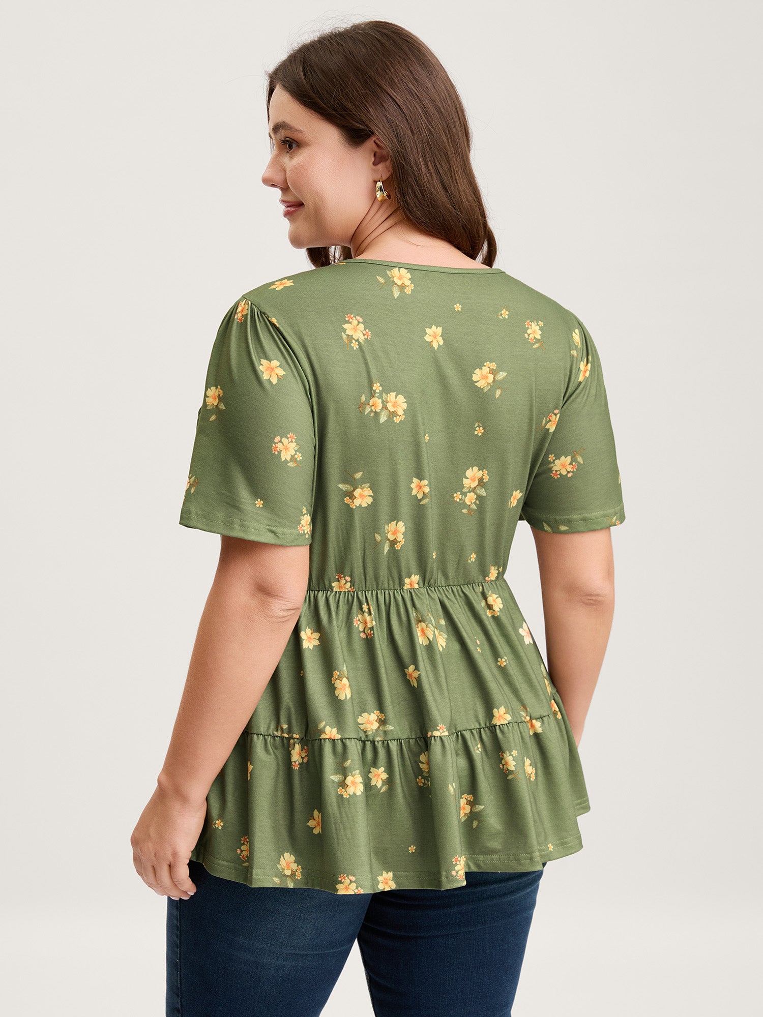 Floral Shirred Tiered Knit Top-Sweetccc