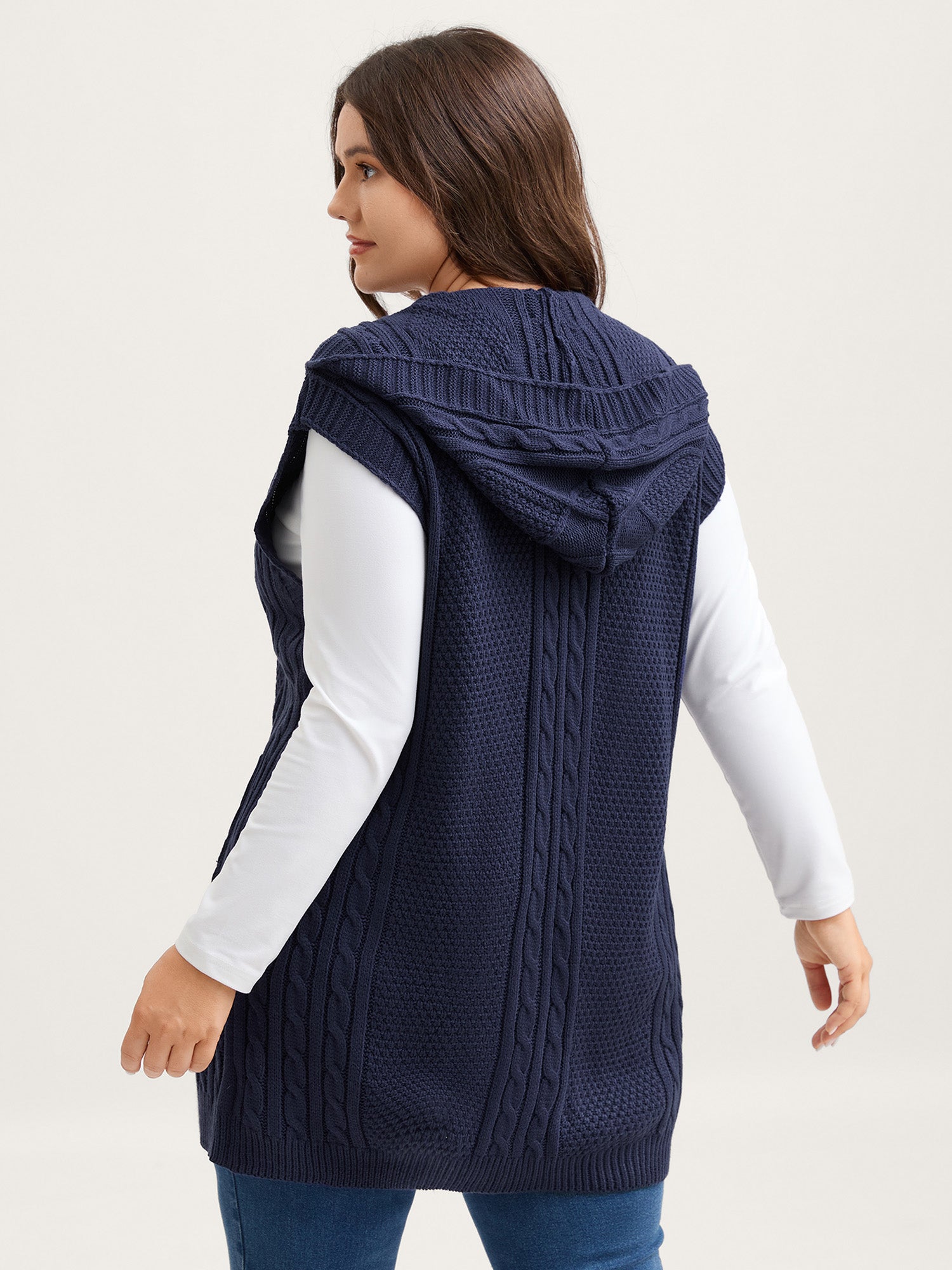 Twisted Hooded Sleeveless Knit Cardigan-Sweetccc