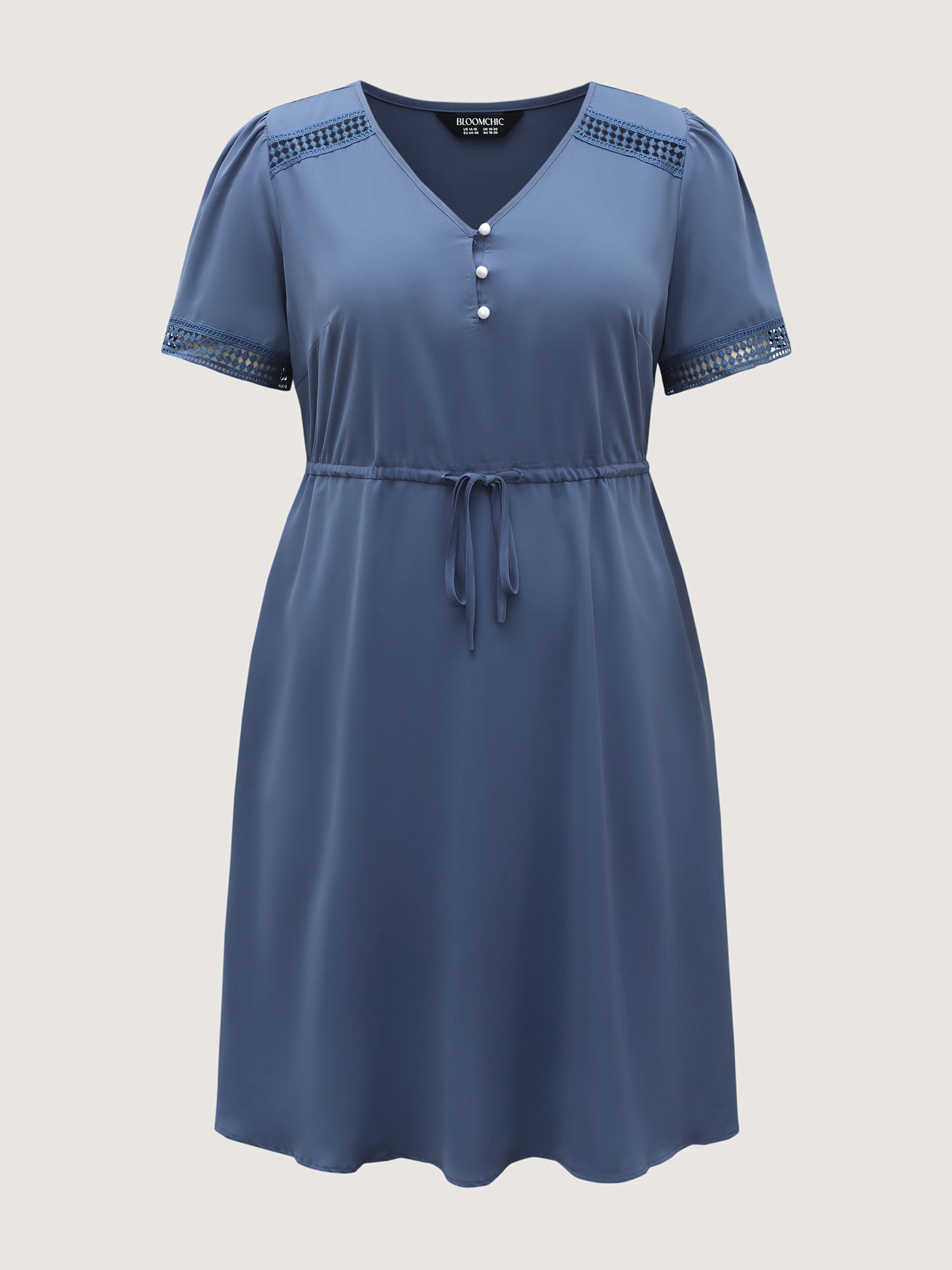 Lace Trim Waist-Drawstring Solid Midi Dress-Sweetccc