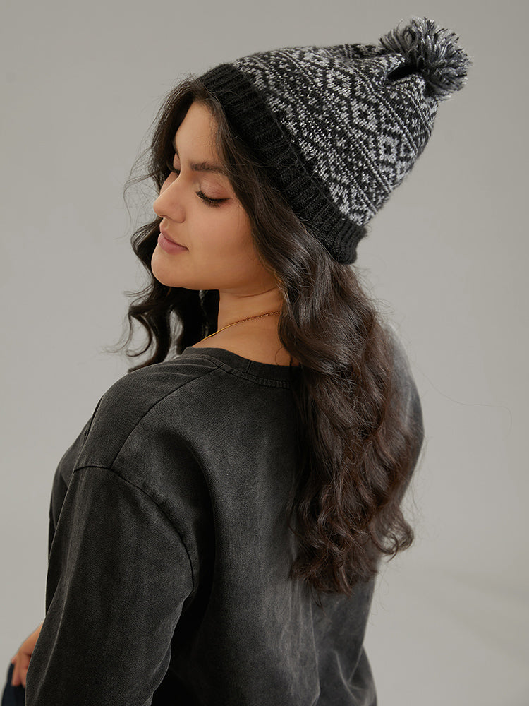 Geo Graphic Patchwork Fuzzy Hat-Sweetccc