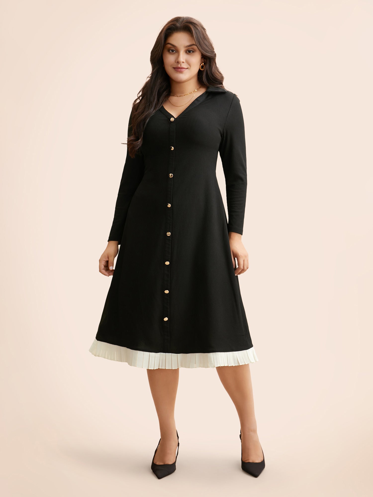 Texture Patchwork Pleated Metal Detail Dress-Sweetccc