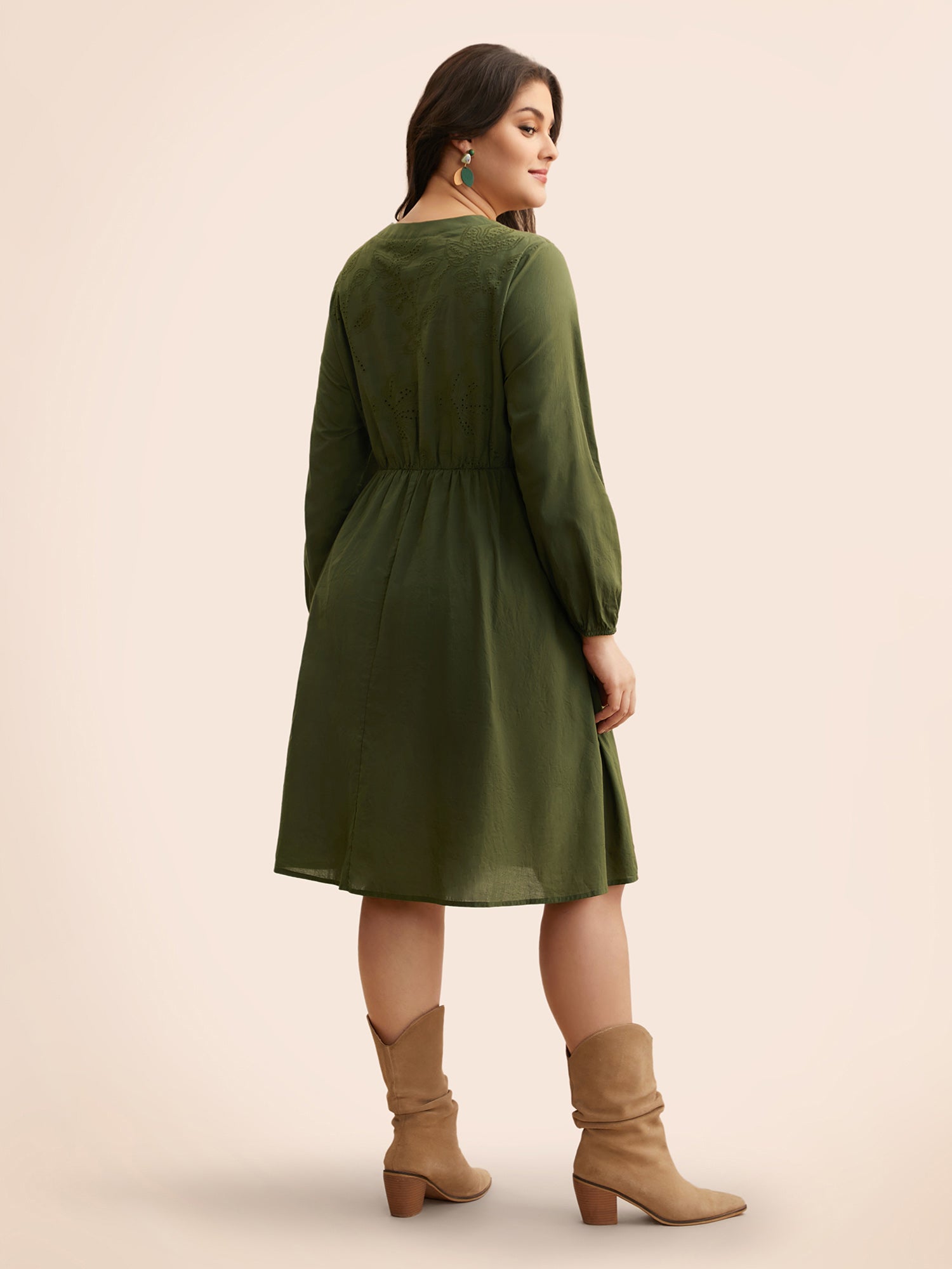 Notched Broderie Anglaise Button Detail Dress-Sweetccc