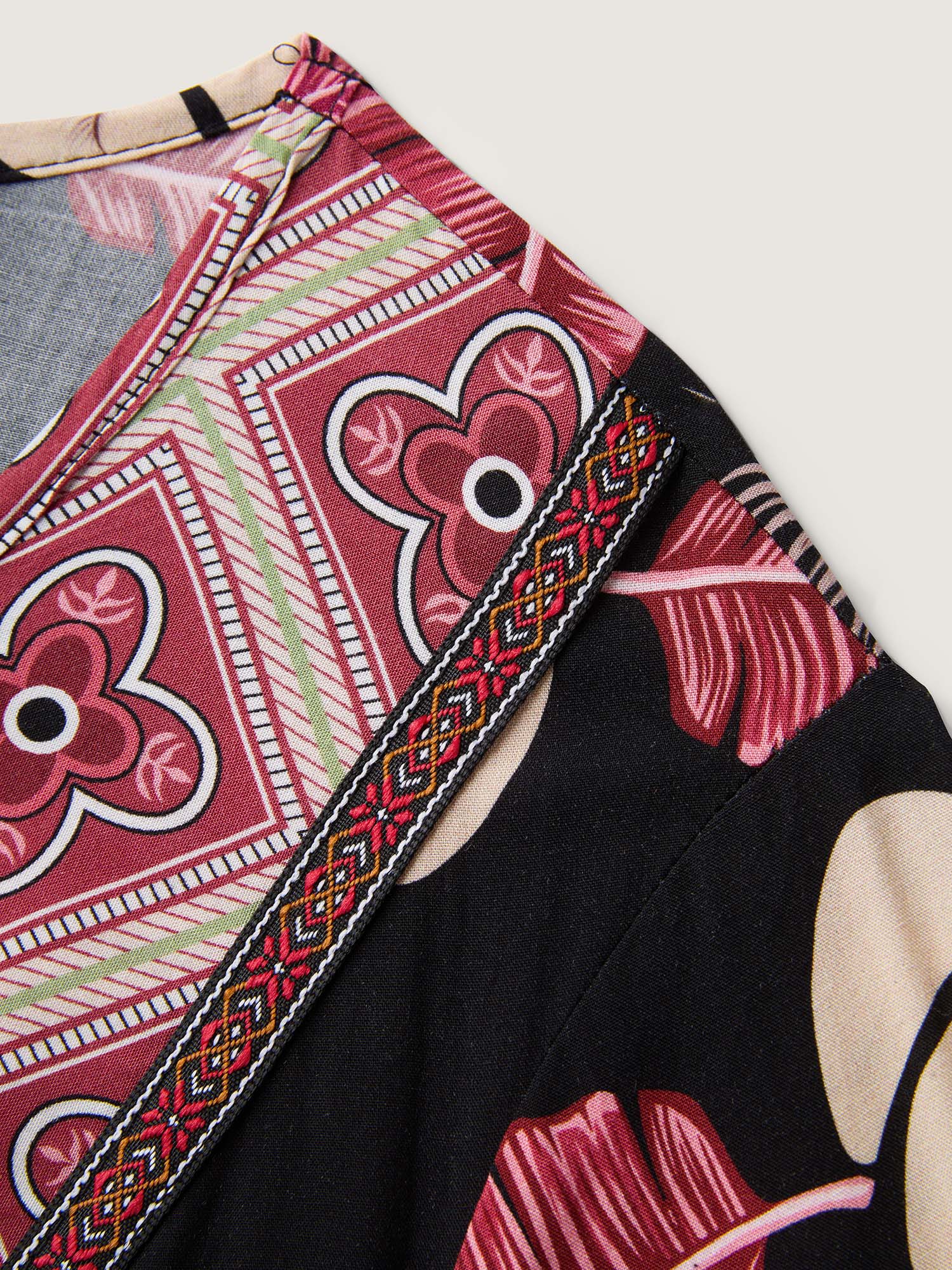 Maple Leaf Print Contrast Neck Maxi Dress-Sweetccc