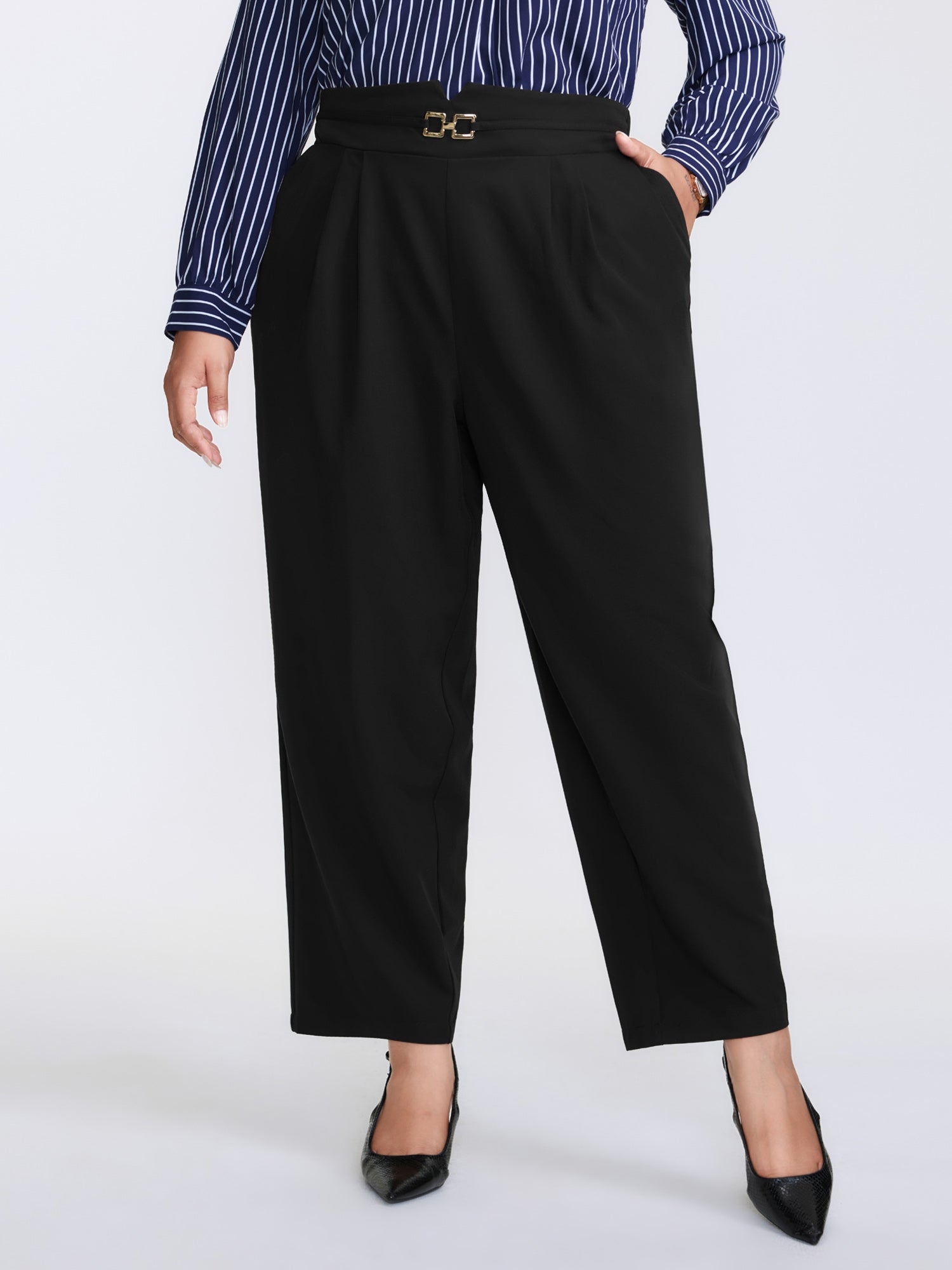 Metal Buckle Split Waistband Pants-Sweetccc