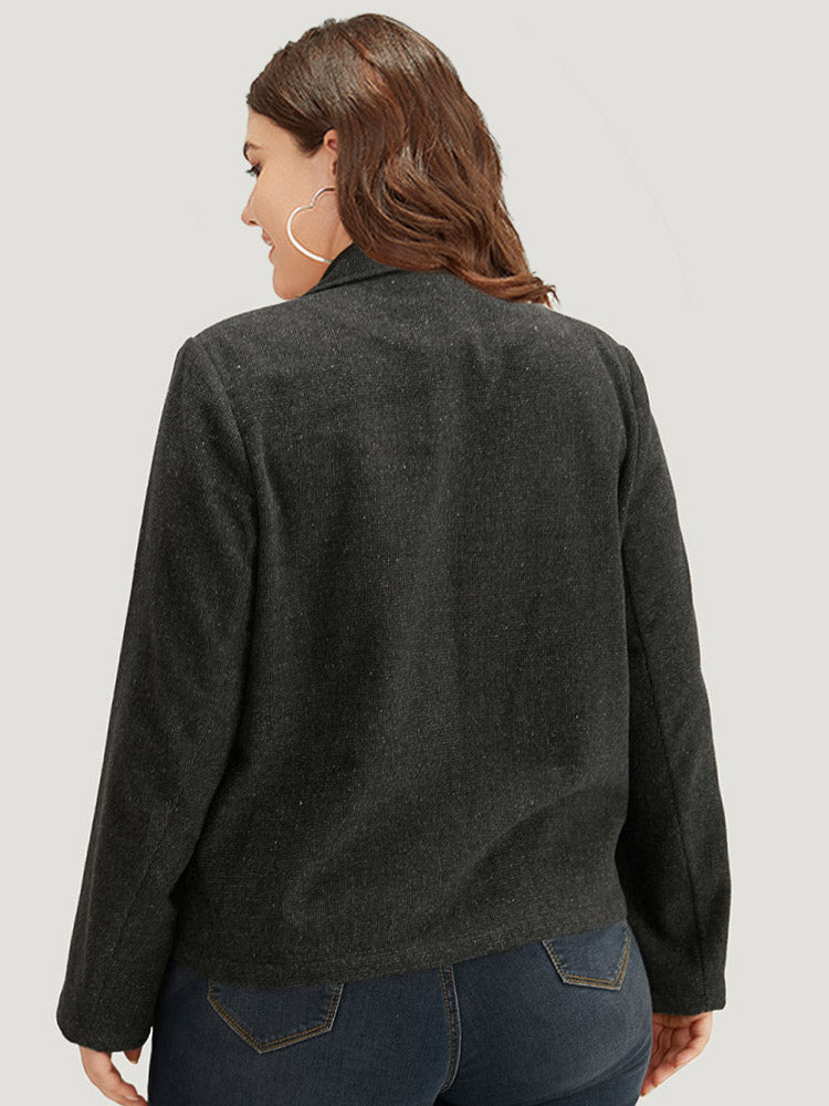 Lapel Collar Plain Textured Button Up Blazer-Sweetccc