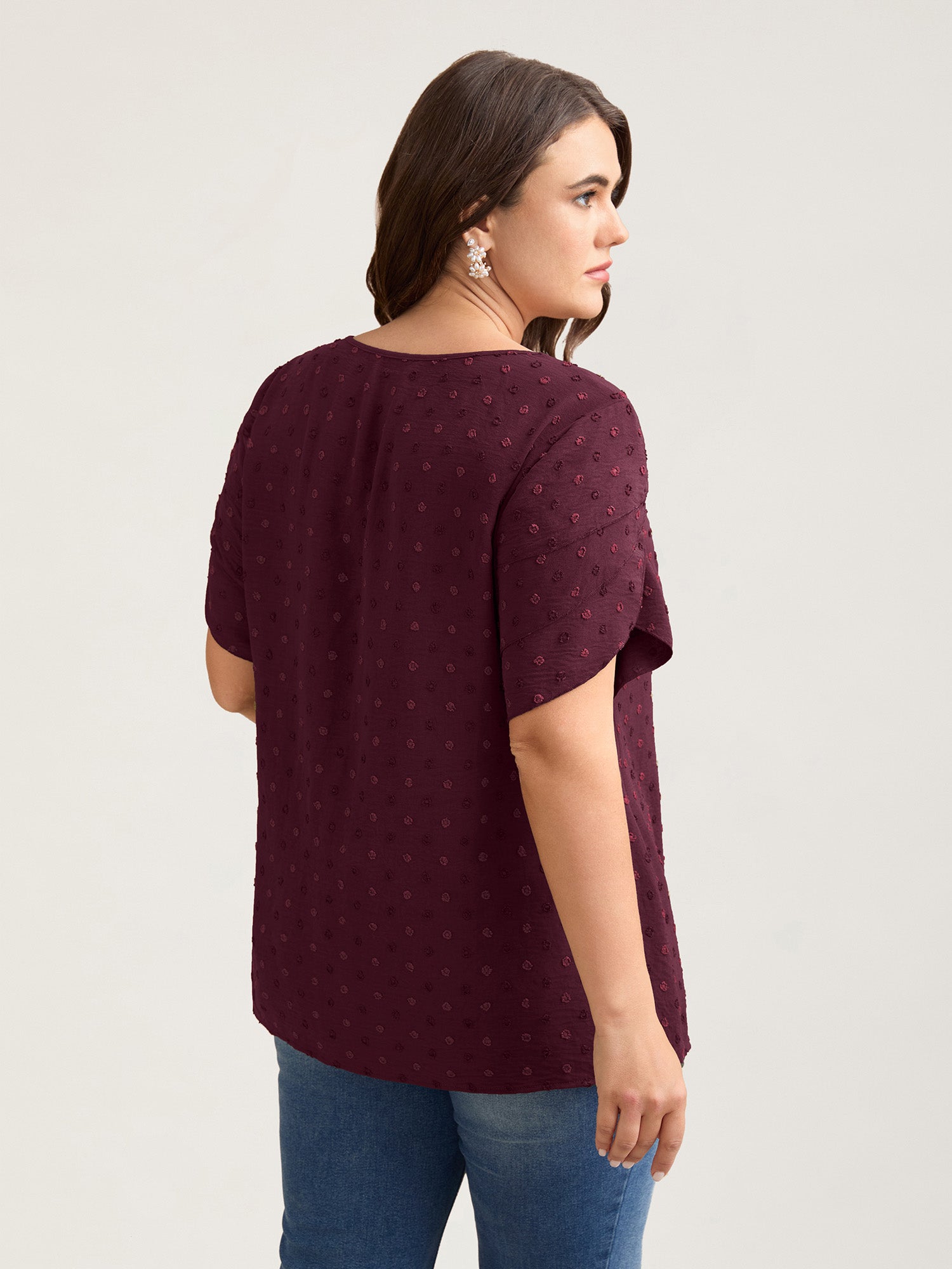 Textured Color Contrast Petal Sleeve Blouse-Sweetccc