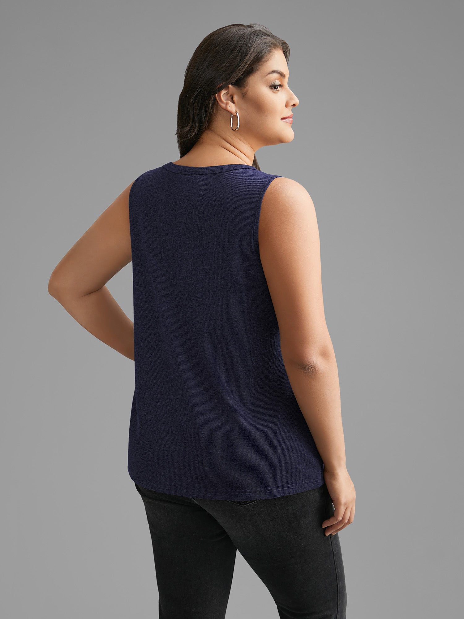 Notched Collar Eyelet Tank Top-Sweetccc