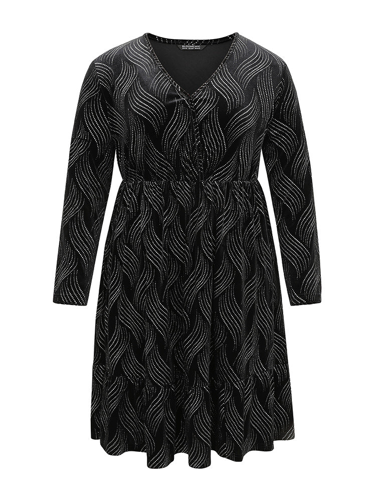 Velvet Rhinestone Pocket Overlap Collar Dress-Sweetccc