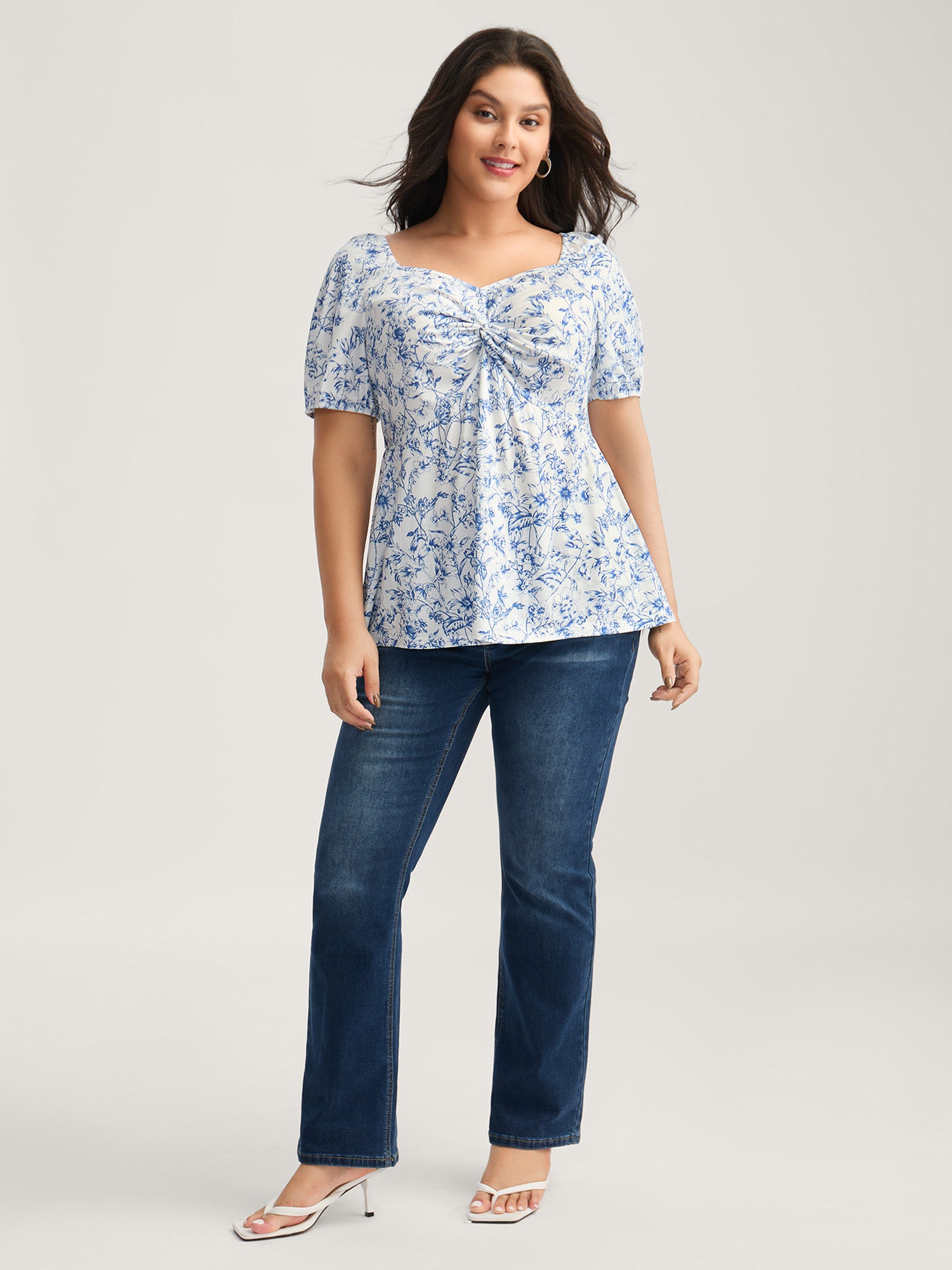 Sweetheart Gathered Bodice Floral Top-Sweetccc