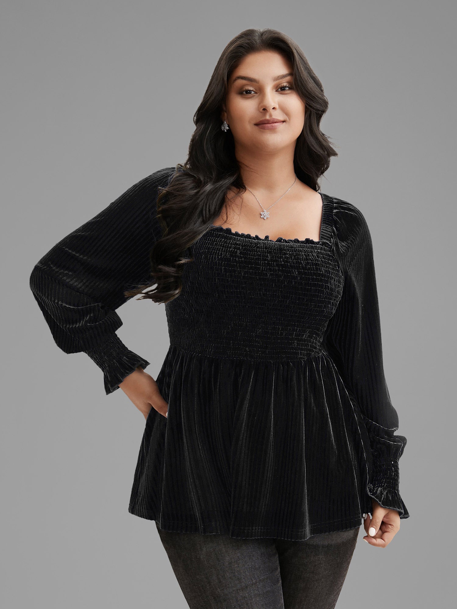 Velvet Smocked Bodice Jersey Top-Sweetccc