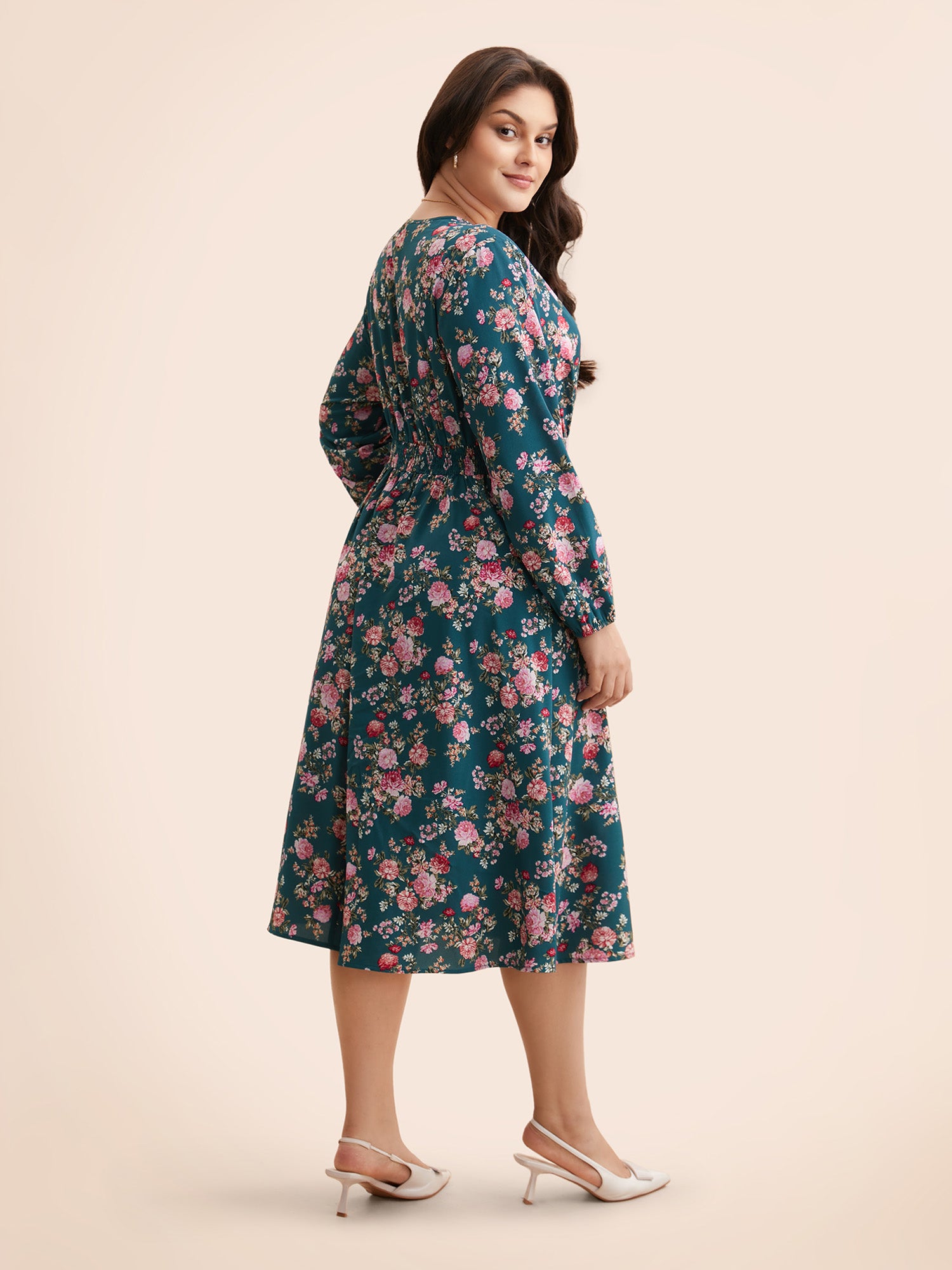 Floral Overlap Collar Gathered Dress-Sweetccc