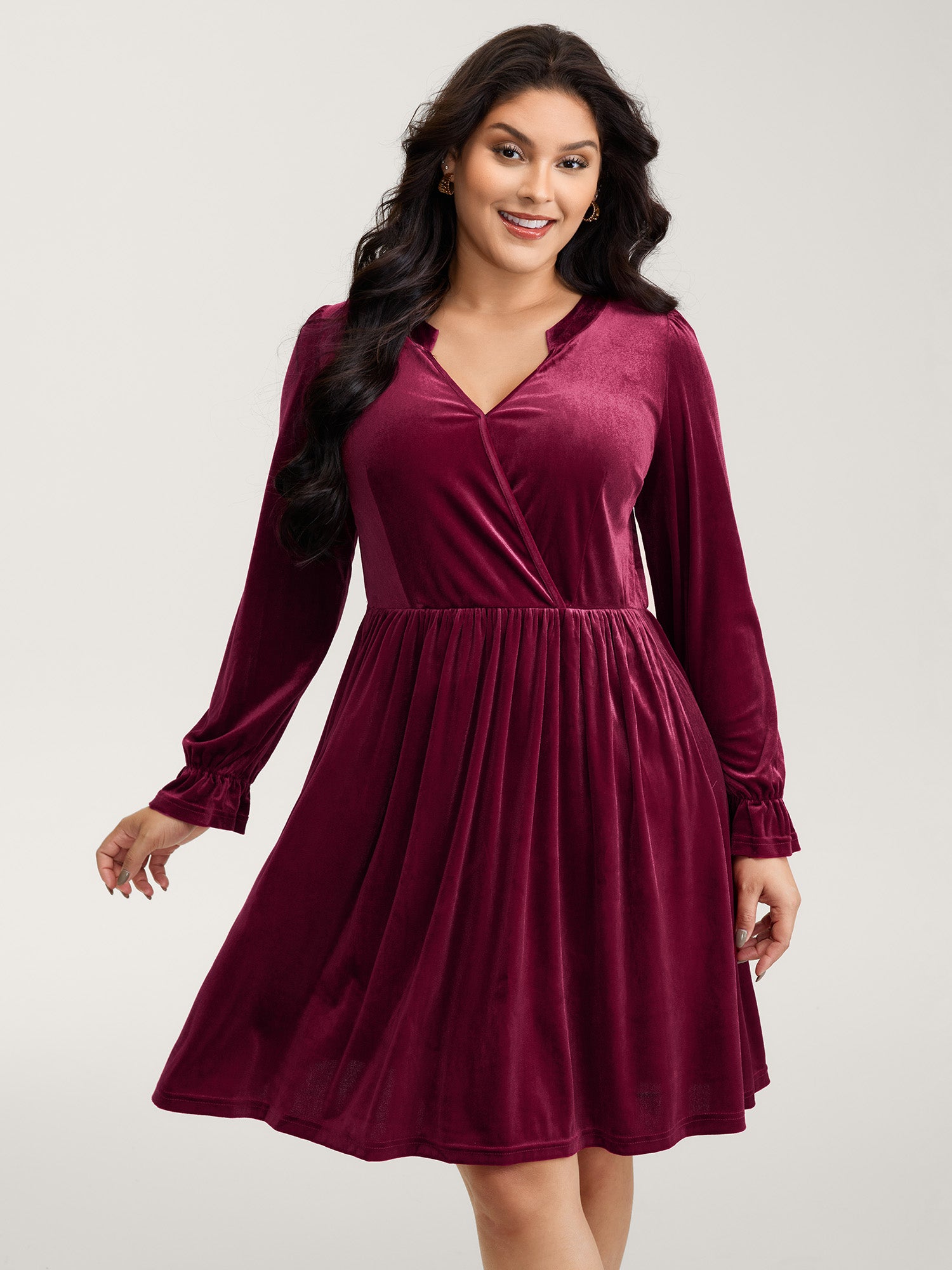 Velvet Pockets Wrap Neck Midi Dress-Sweetccc