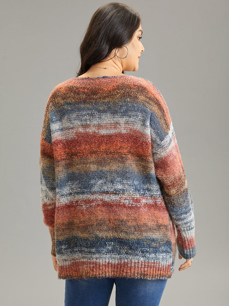 Heather Colorblock Contrast Drop Shoulder Pullover-Sweetccc