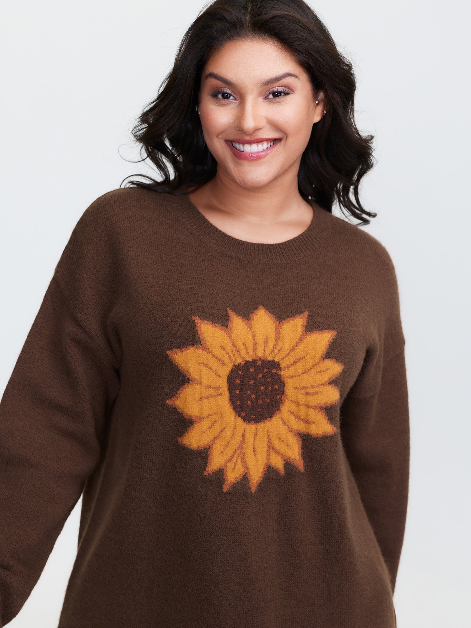 Supersoft Sunflower Pattern Round Neck Pullover-Sweetccc