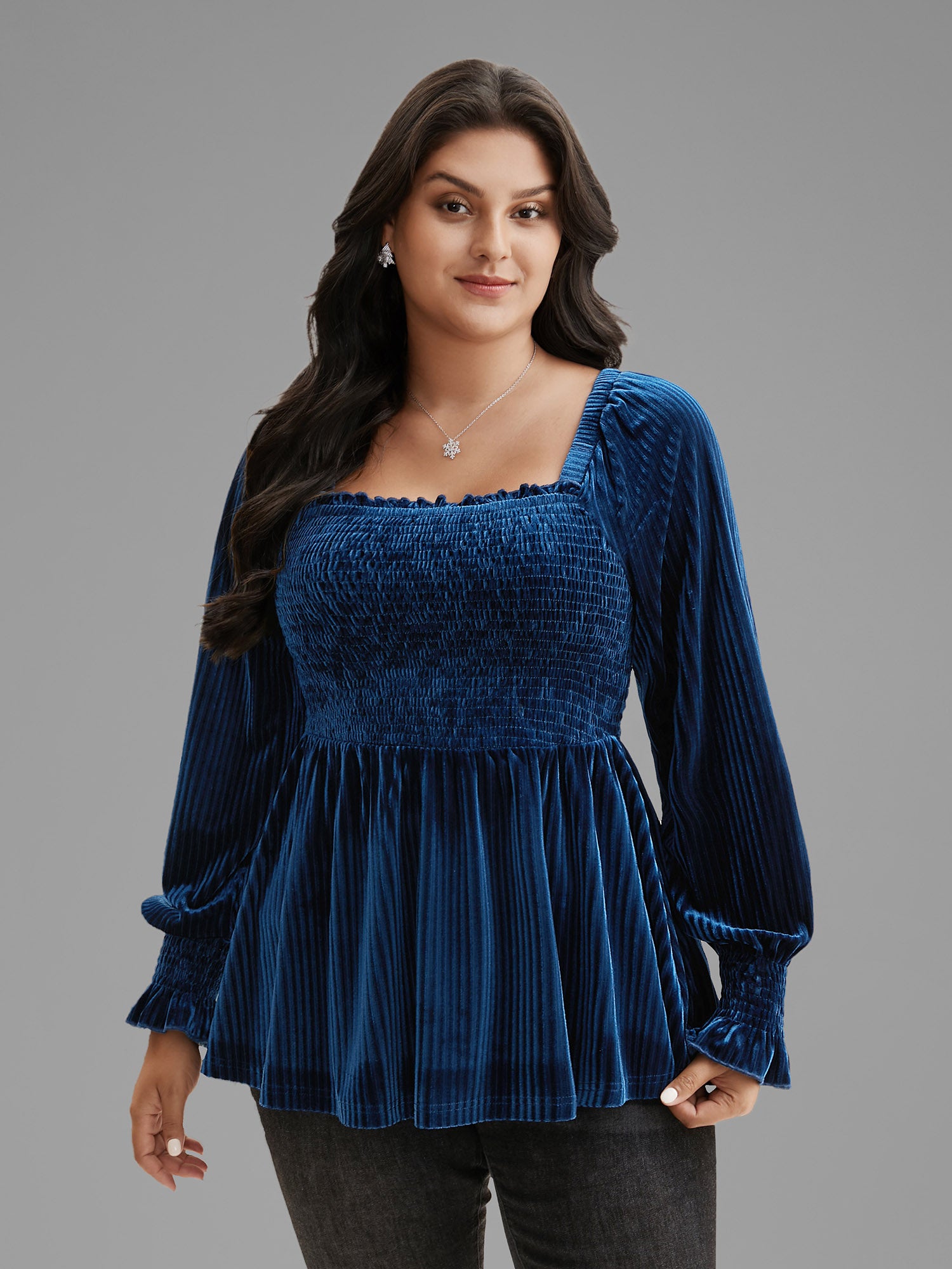 Velvet Smocked Bodice Jersey Top-Sweetccc