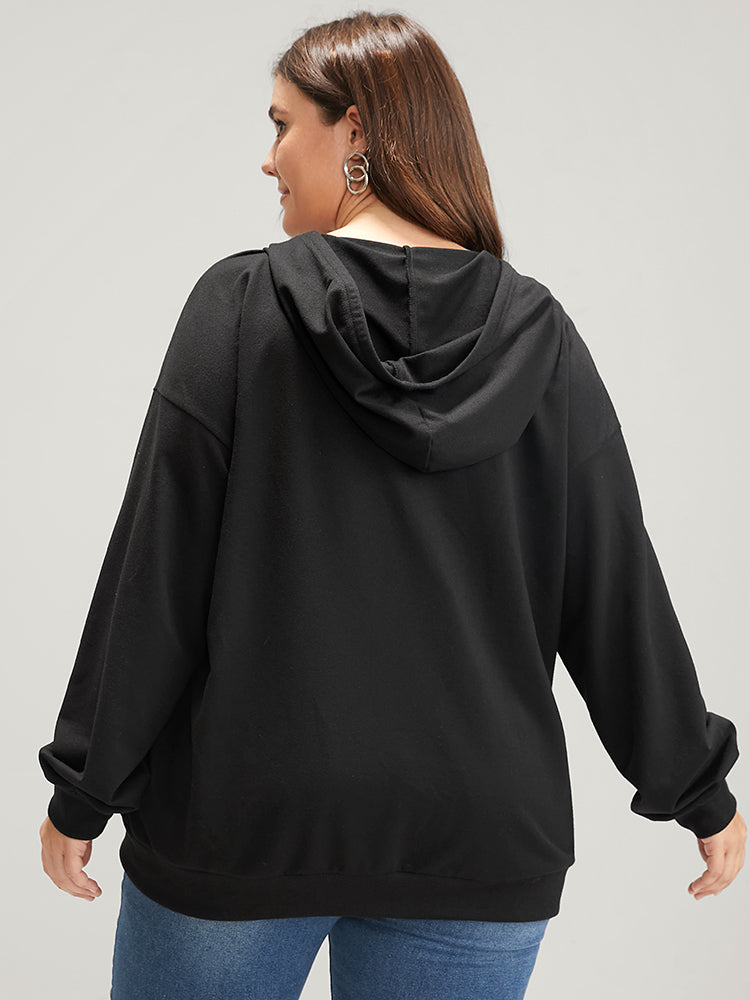 Solid Zipper Front Pocket Drawstring Hooded Sweatshirt-Sweetccc