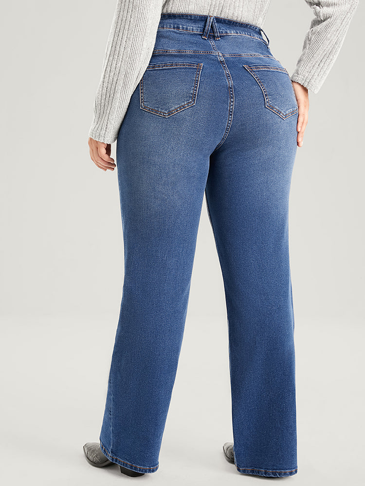 Straight Moderately Stretchy High Rise Dark Wash Sculpt Waist Jeans-Sweetccc