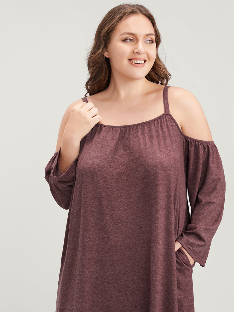 Solid Pocket Cold Shoulder Dress-Sweetccc