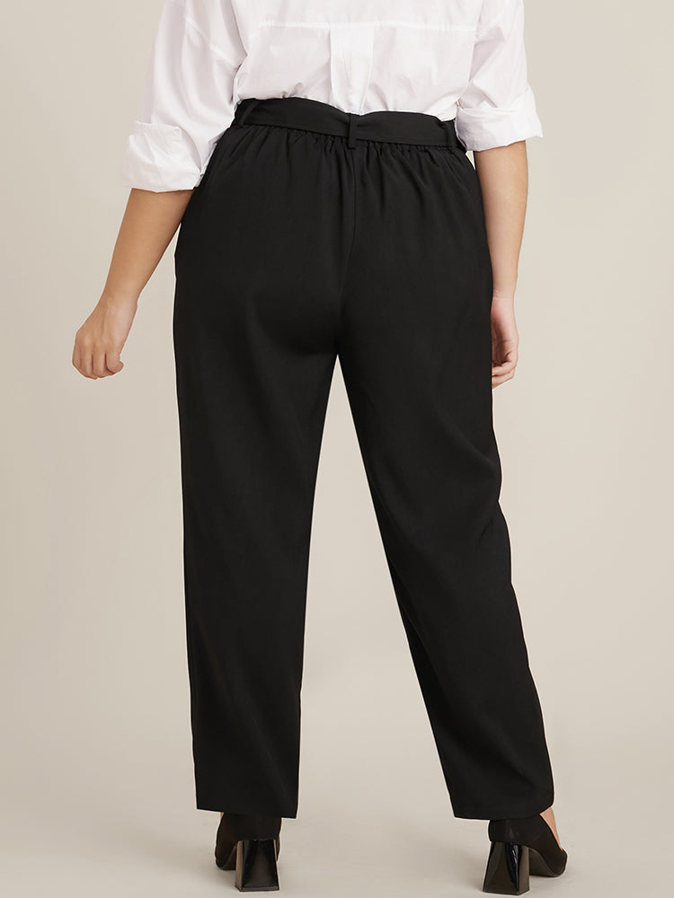 Solid Mid Rise Pocket Belted Pants-Sweetccc