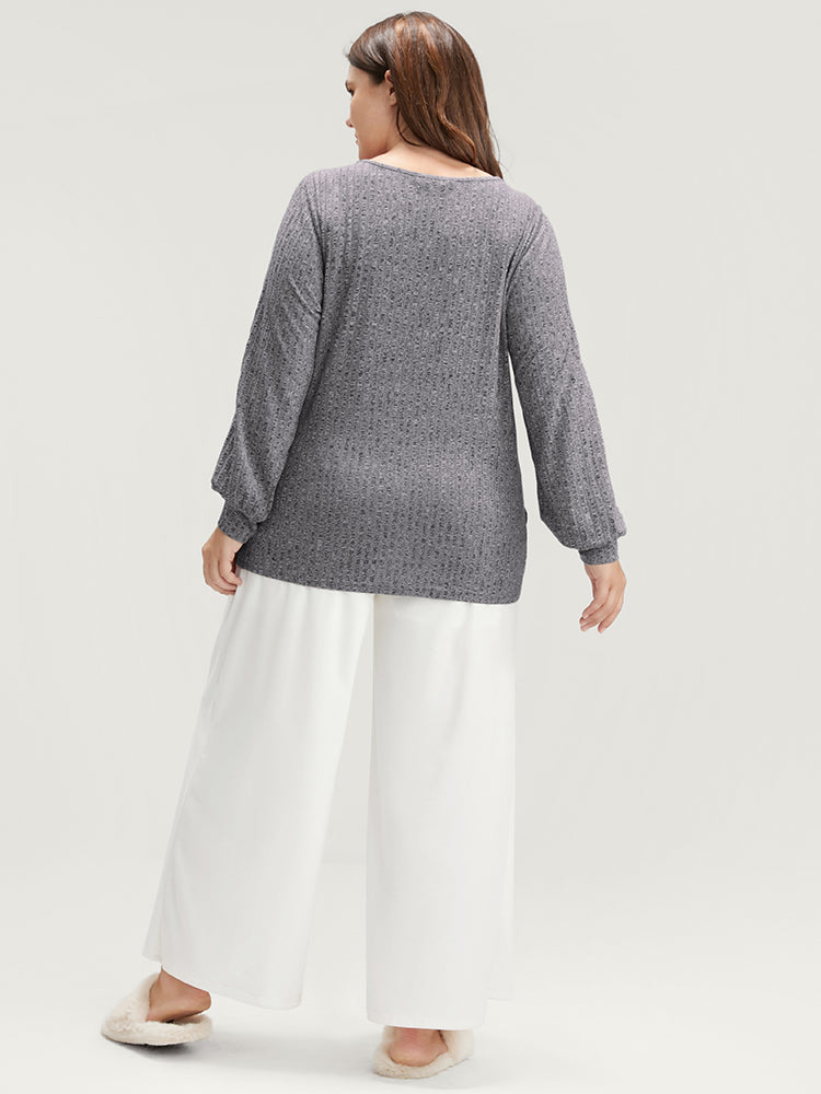 Solid Lace Trim Rib Knit Crossover Long Tee-Sweetccc