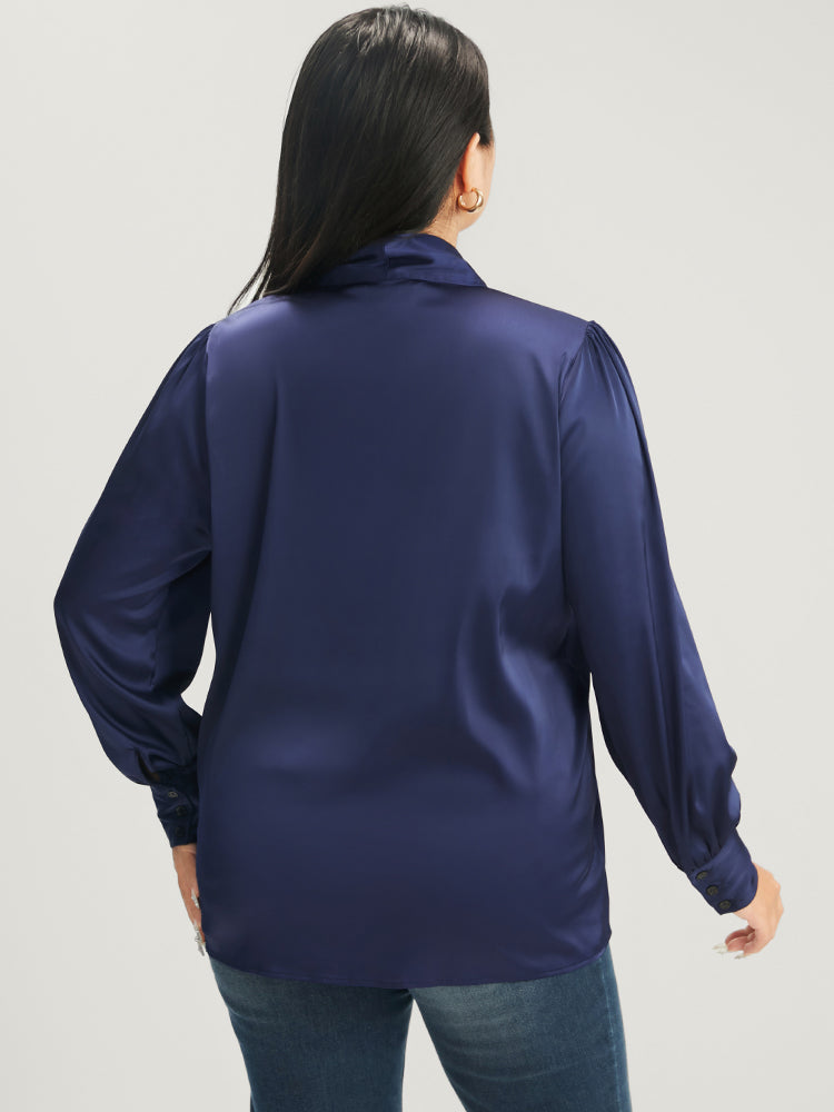 Solid Knotted V Neck Satin Blouse-Sweetccc