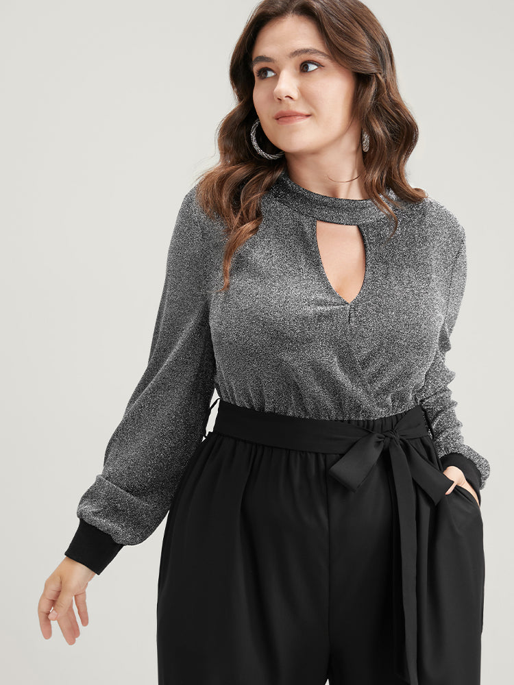 Solid Patchwork Pocket Keyhole Belted Sequin Jumpsuit-Sweetccc