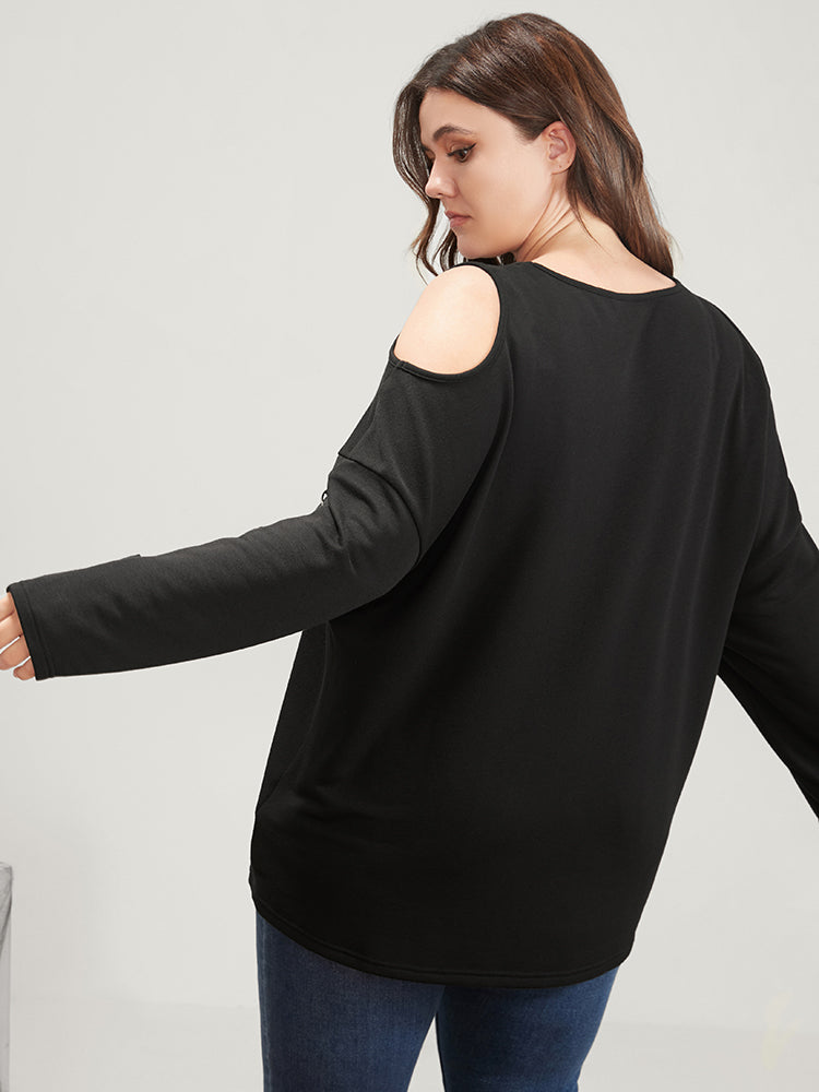 Halloween Skull Print Cold Shoulder Sweatshirt-Sweetccc