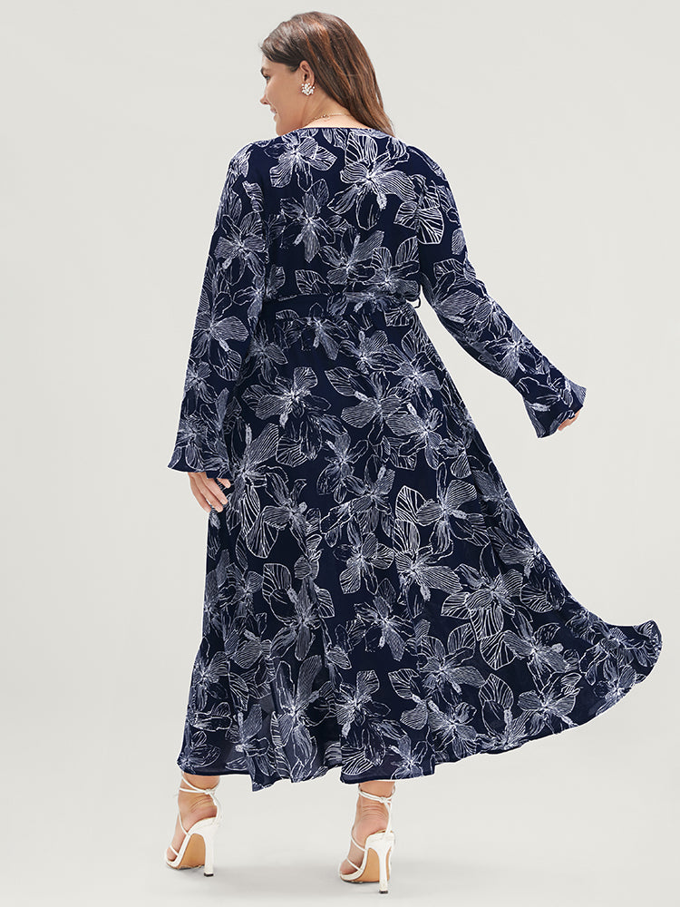 Floral Print Belted Pocket Split Hem Wrap Dress-Sweetccc