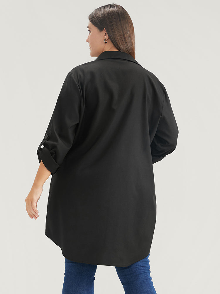 Solid Pocket Button Up Cuffed Sleeve Coat-Sweetccc