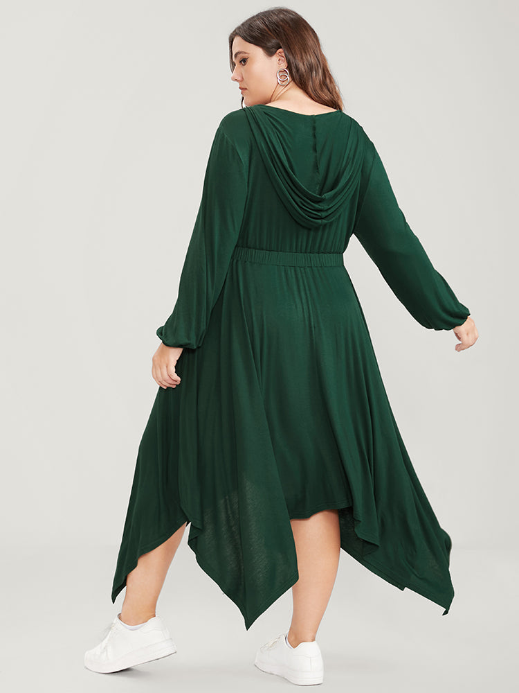 Solid Pocket Zipper Up Hanky Hem Dress-Sweetccc