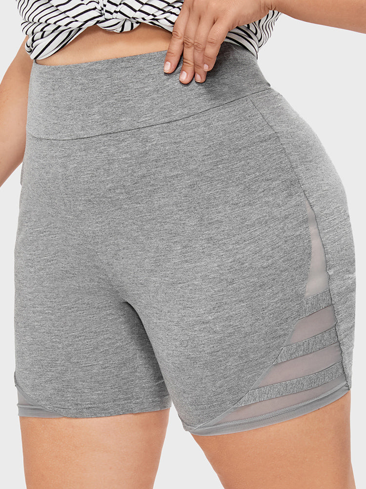 Solid Wideband Waist Mesh Patchwork Shorts-Sweetccc