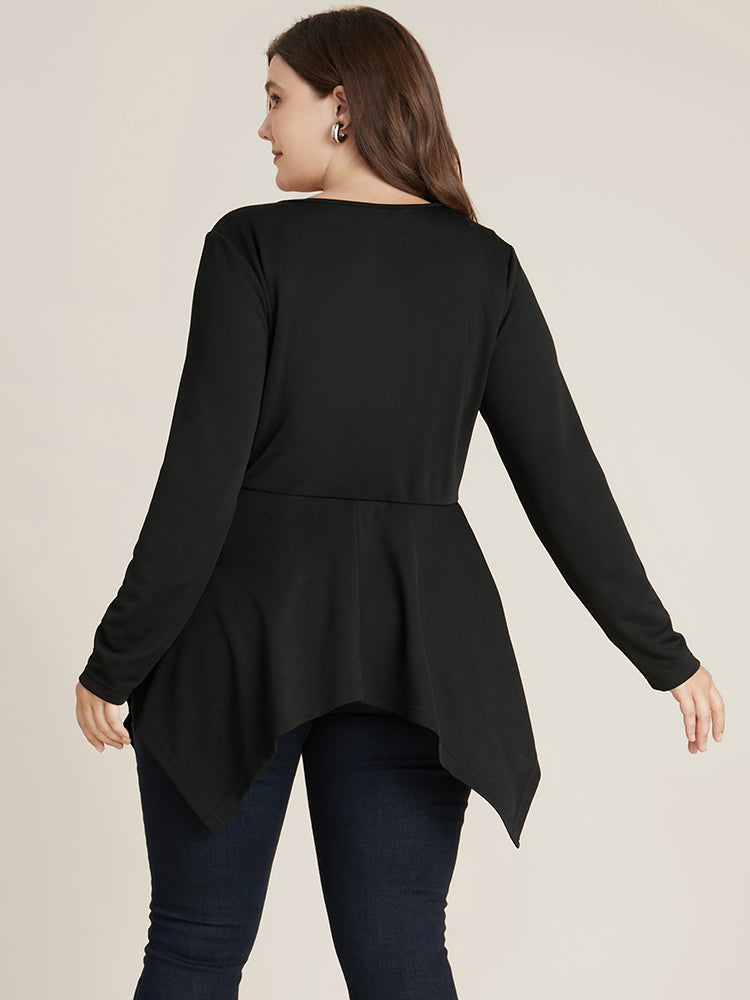 Solid Pearl Beaded Hanky Hem Long Tee-Sweetccc